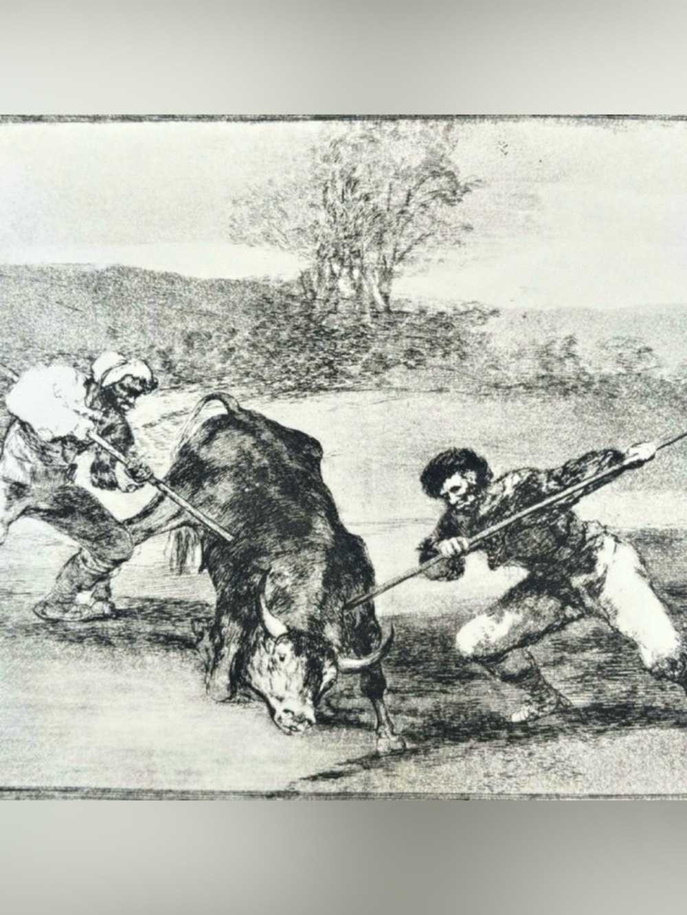 SPANIARDS HUNTED BULLS ON FOOT Original Antique Vintage Fine Art GOYA Print 60’s